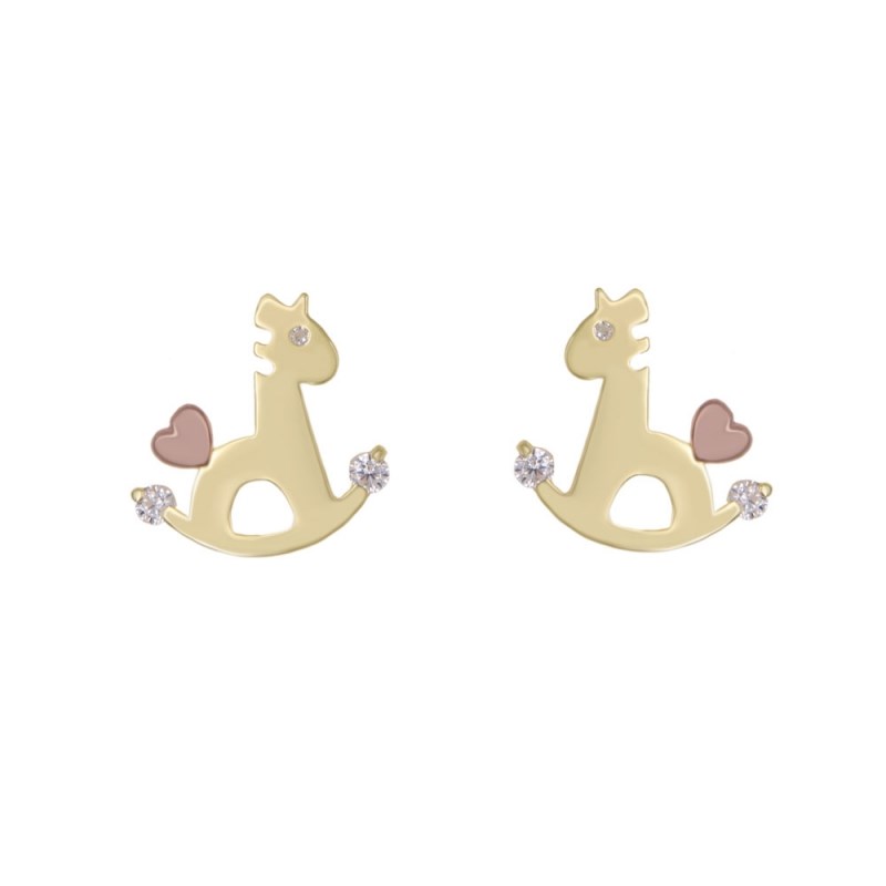 Boucles d'Oreilles Or Jaune Cheval à Bascule - Enfant