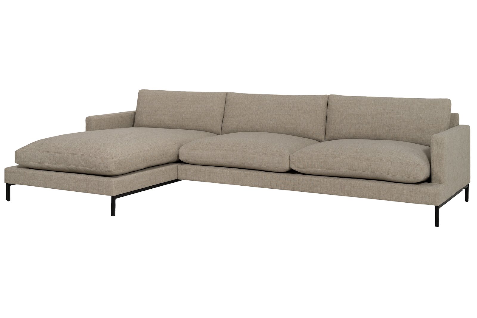 William 3-seter med XL sjeselong venstre Tekstil Oslo beige med sortlakkert ramme