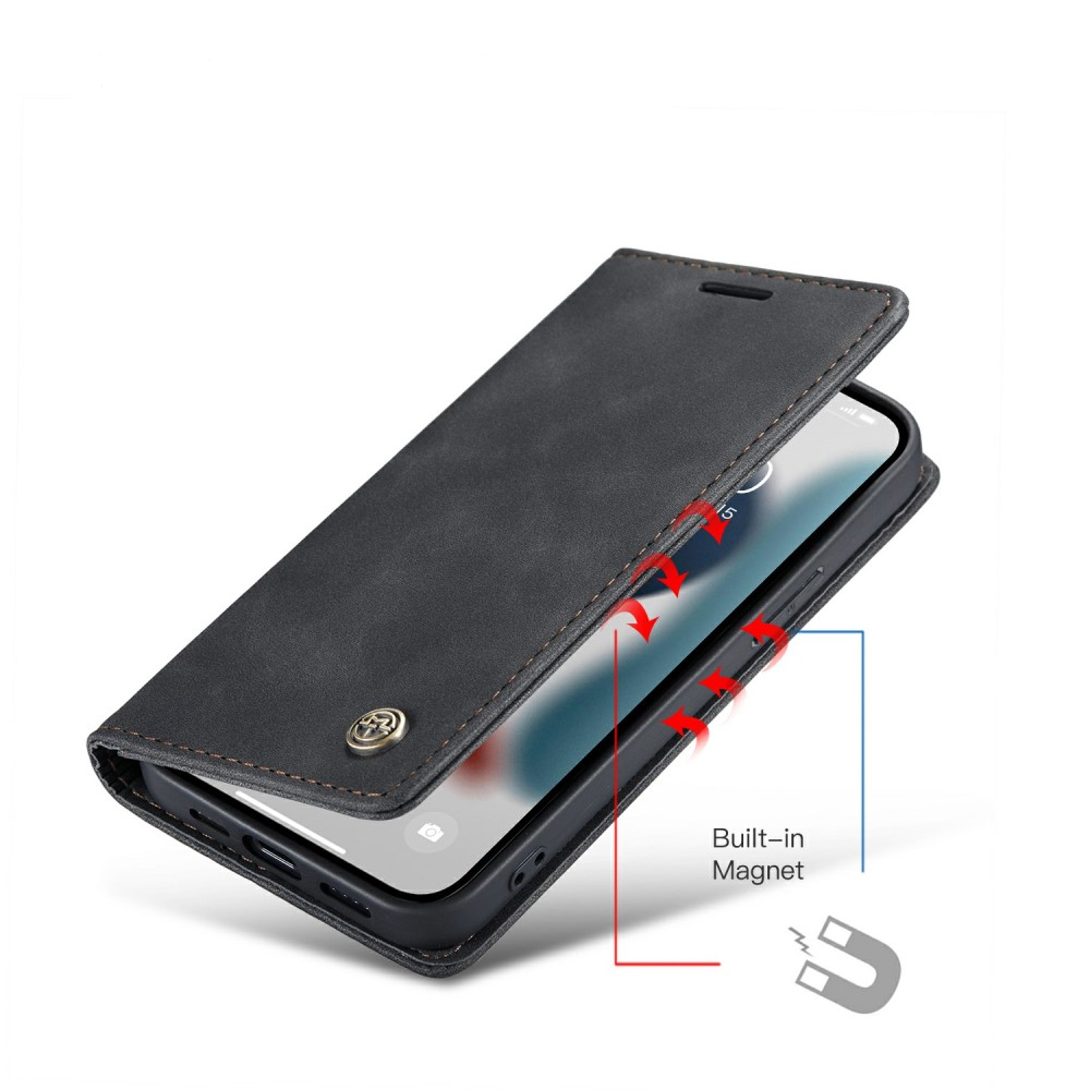 iPhone 13 Leder Tasche Flip Wallet Etui mit Kartenfächern - Schwarz