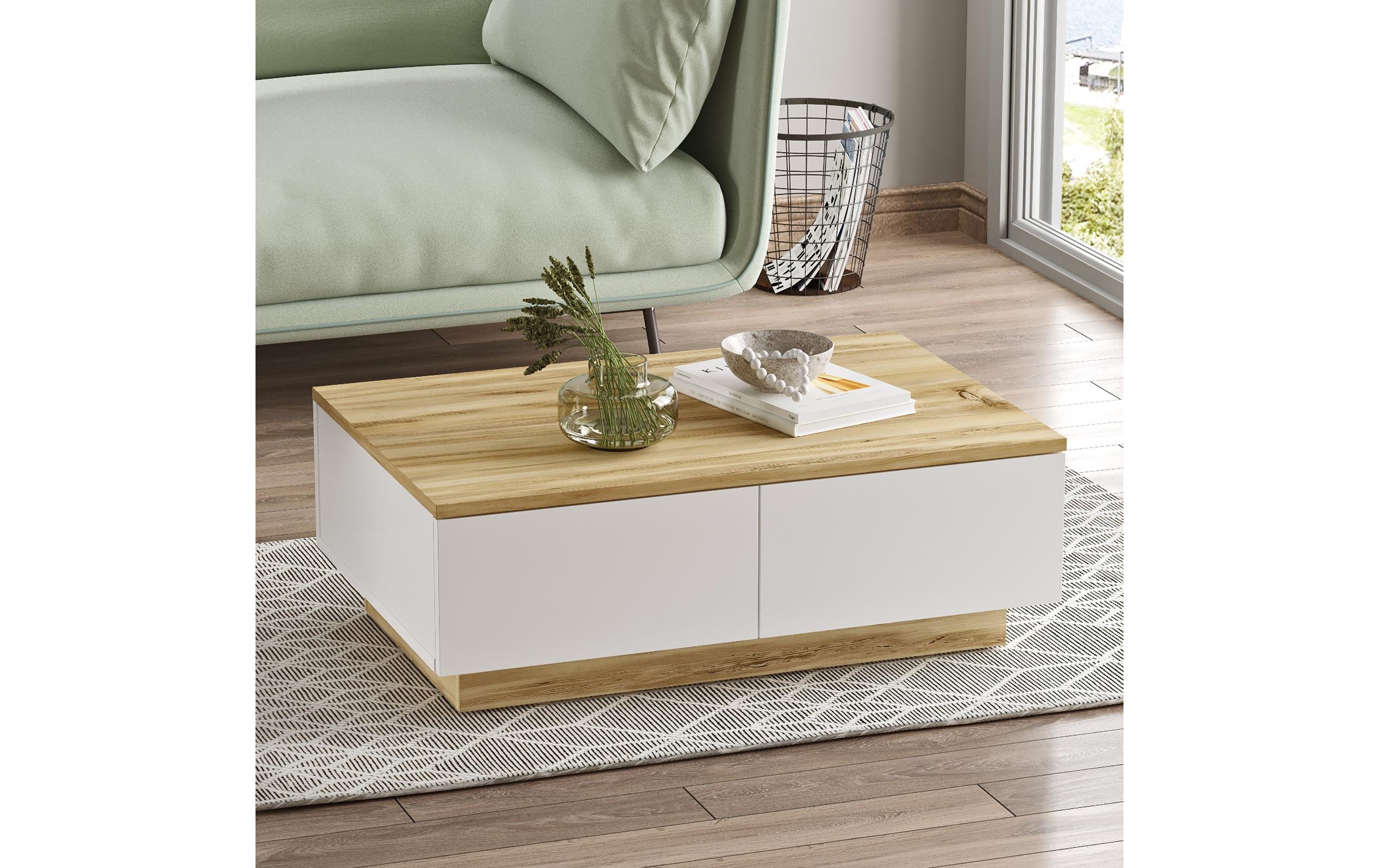 Couchtisch 90 x 31.6 x 60 cm, Nature/Weiss<br>Beistelltisch