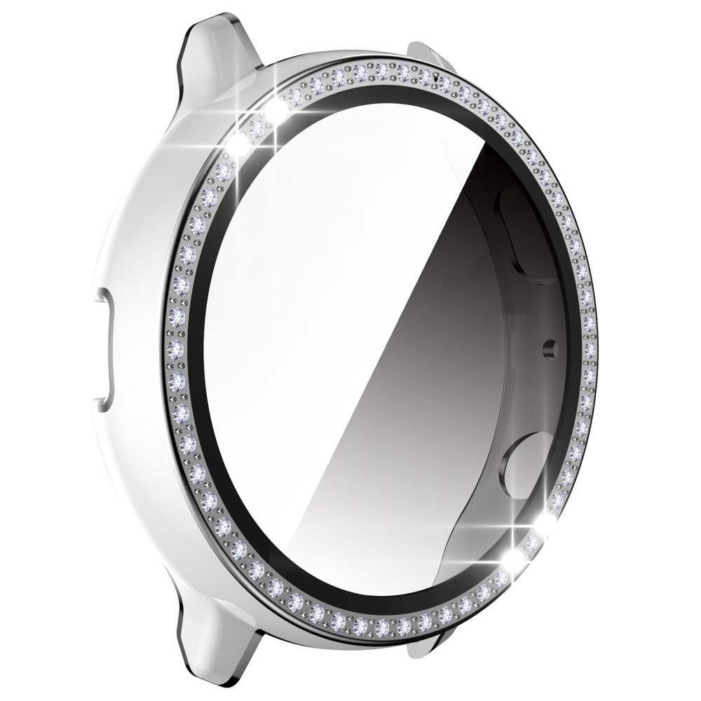 Samsung Galaxy Watch Active 2 (44mm) Galvanisierte Glitzer Strass Bumper Hülle   Display Schutzglas - Weiss / Silber
