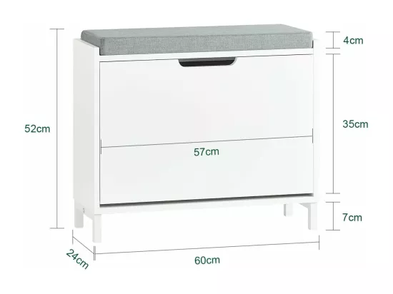 SoBuy Banc Chaussures, Rangement pour Chaussures, Armoire à Chaussures, Meuble d'entrée, Coffre avec 1 Abattants et 1 Coussin, Blanc, L60xP24xH52 cm, FSR151-K-W