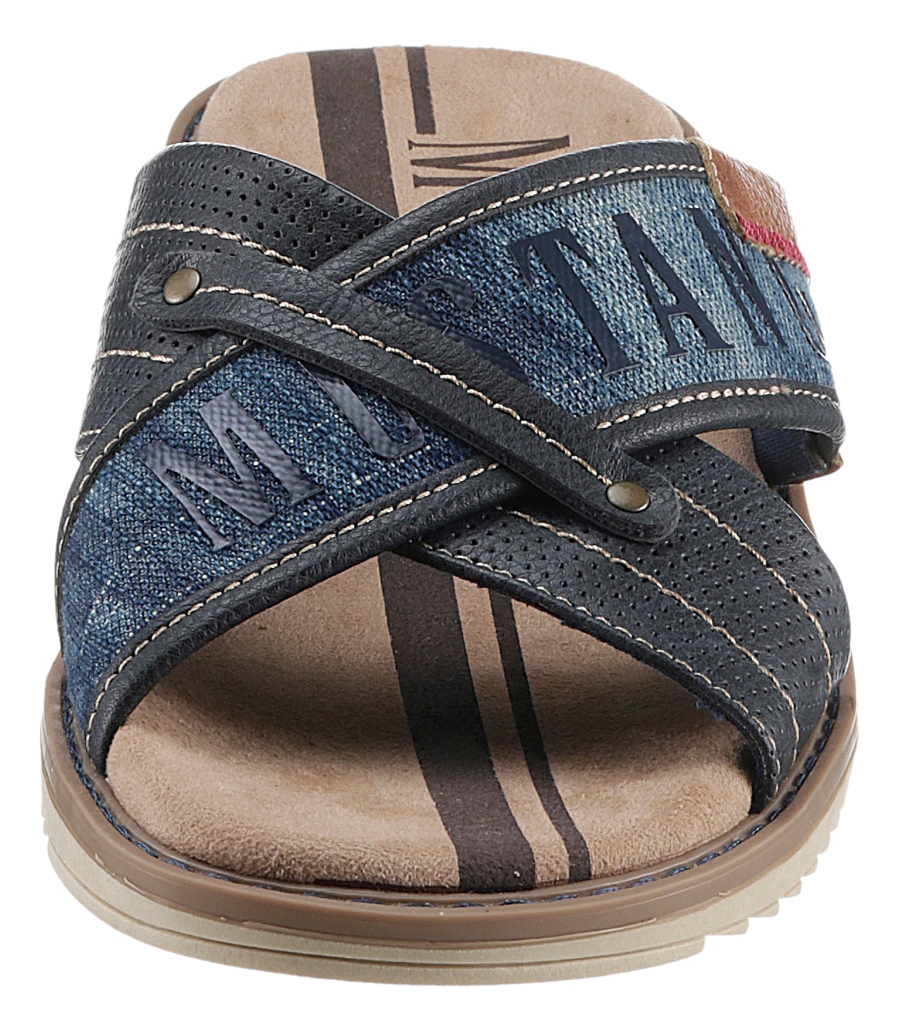 Mustang Shoes Pantolette  , Sommerschuh, Schlappen, Poolslides, mit auffälligem Logoschriftzug