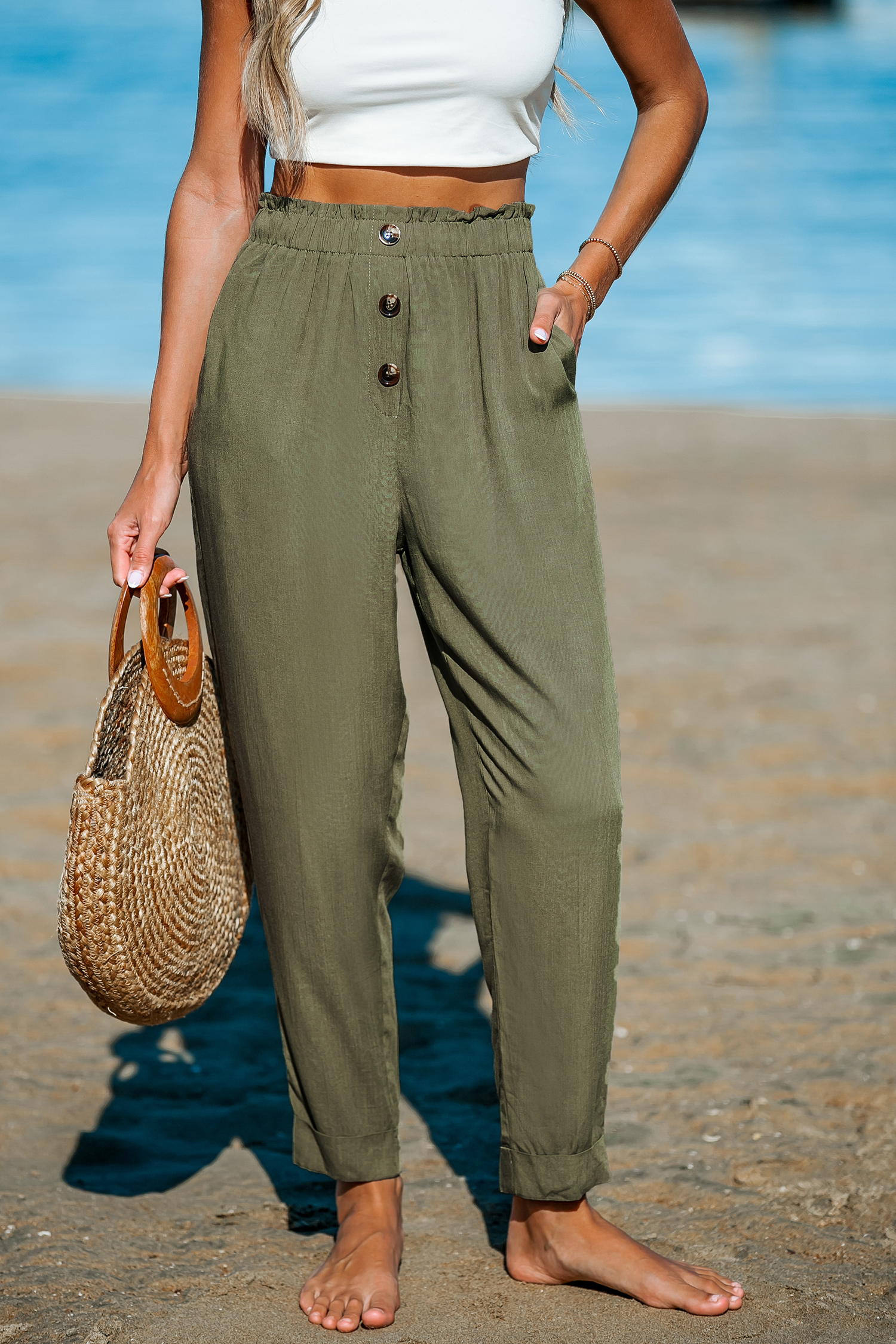 Pantalon à jambes trapèze vert