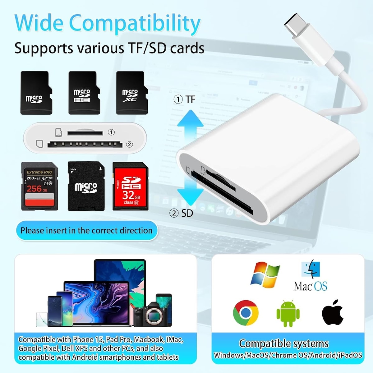 NÖRDIC USB-C kortleser 2 spor SD, MicroSD UHS-I