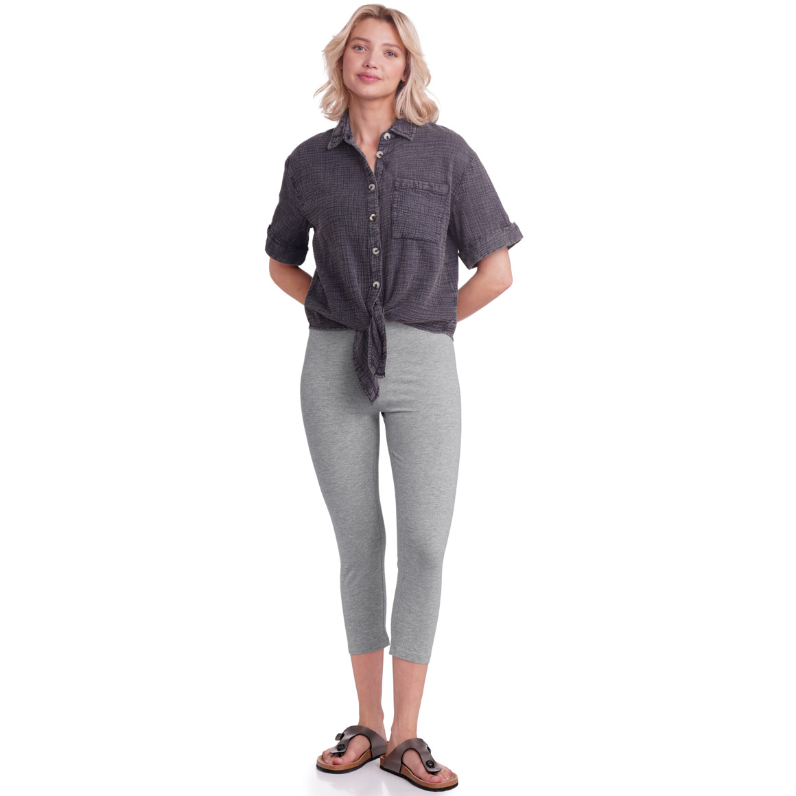 Famy 2 Damen 3/4-Leggings unifarben dunkelgrau / hellgrau