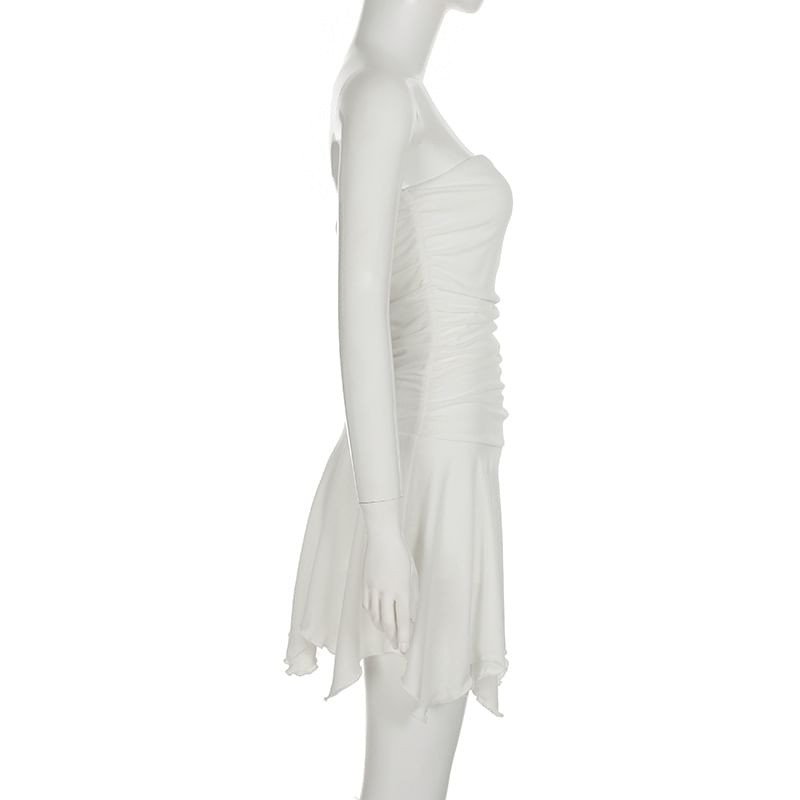 Cincine - Strapless asymmetrische effen mini A-lijn jurk
