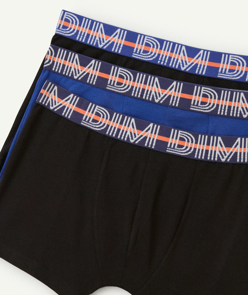 DIMlot de 3 boxers garçon noir et bleu avec élastiques colorées
