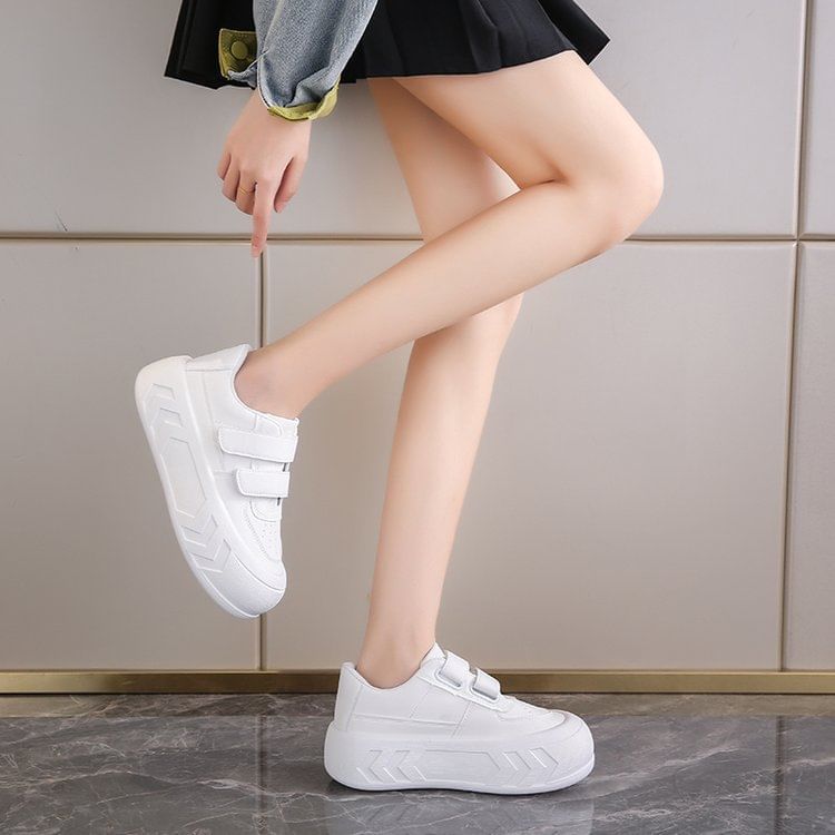 Asterisk - Platform Adhesive Strap Plain Kunstleren Sneakers