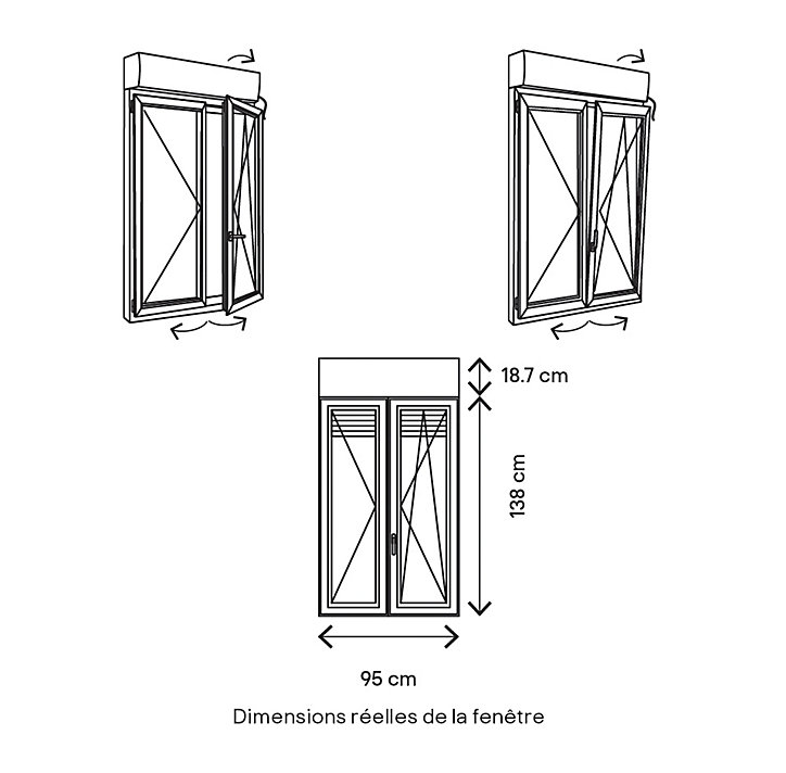 Fenêtre PVC 2 vantaux oscillo-battant + volet roulant électrique GoodHome blanc - 90 x h.135 cm