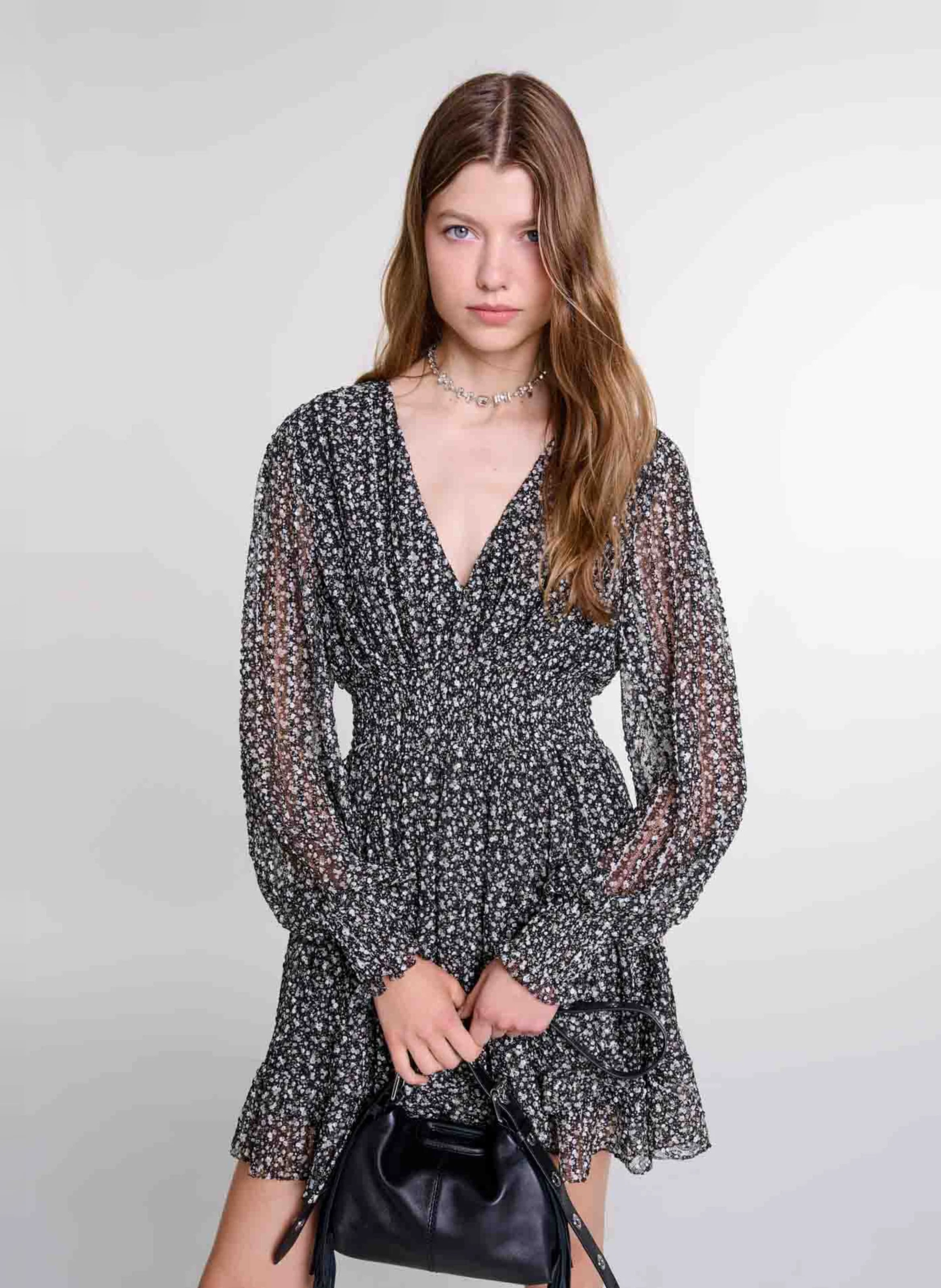 Robe col V imprimé fleuri | Multicolore