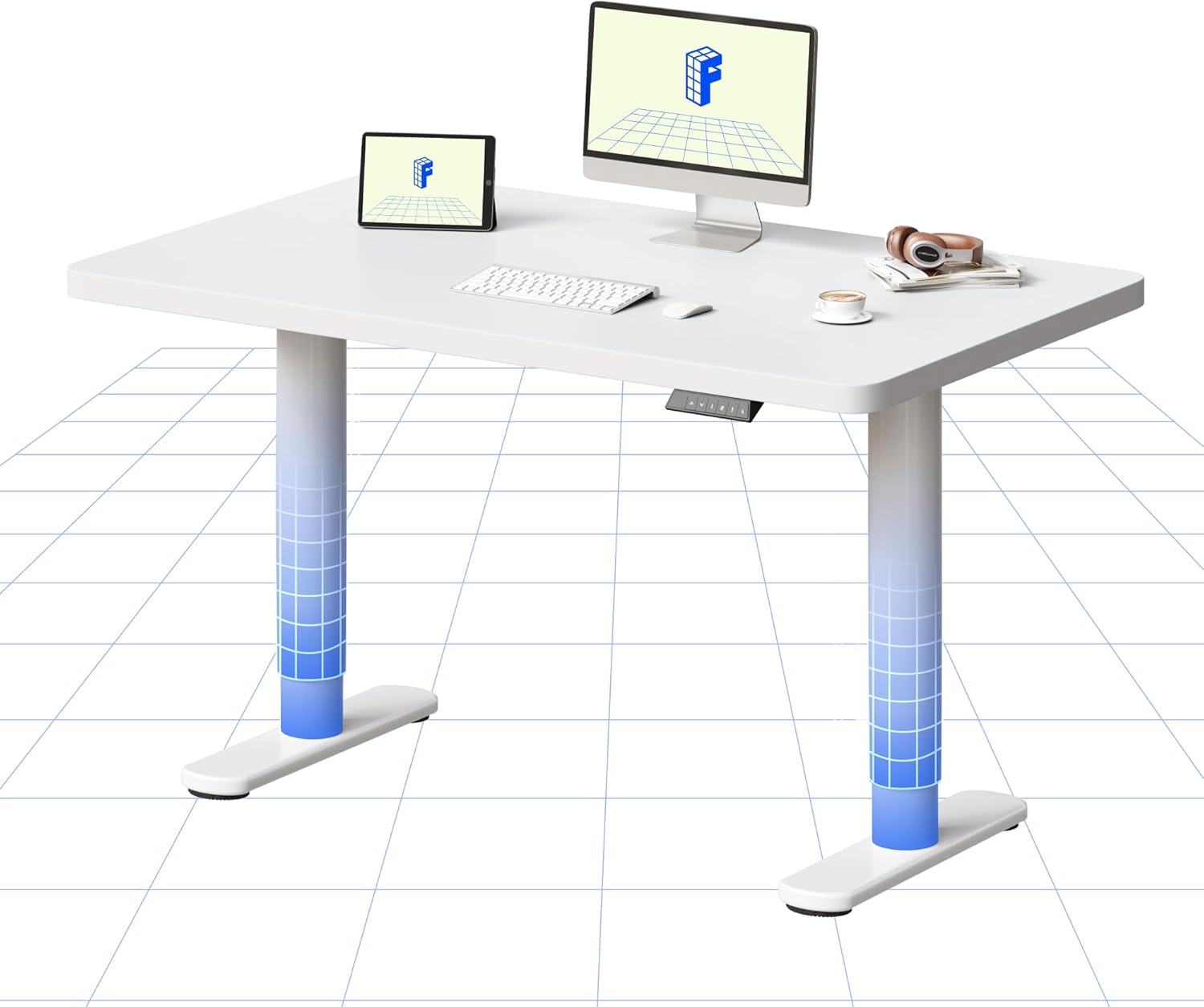 FLEXISPOT Höhenverstellbarer Schreibtisch mit runden Tischbeinen – ästhetischer Sitz-Steh-Arbeitsplatz mit ausgewogenen Proportionen und ruhiger Präsenz, 100×60 cm (Weiß + Weiß)