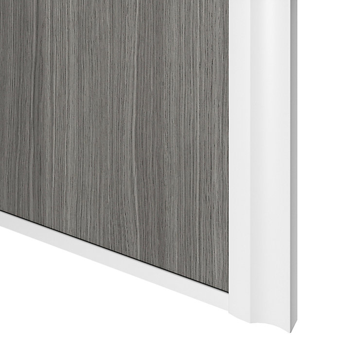Porte de placard coulissante atelier effet chêne grisé profil blanc GoodHome Arius H. 248,5 x L. 61.2 cm + amortisseurs