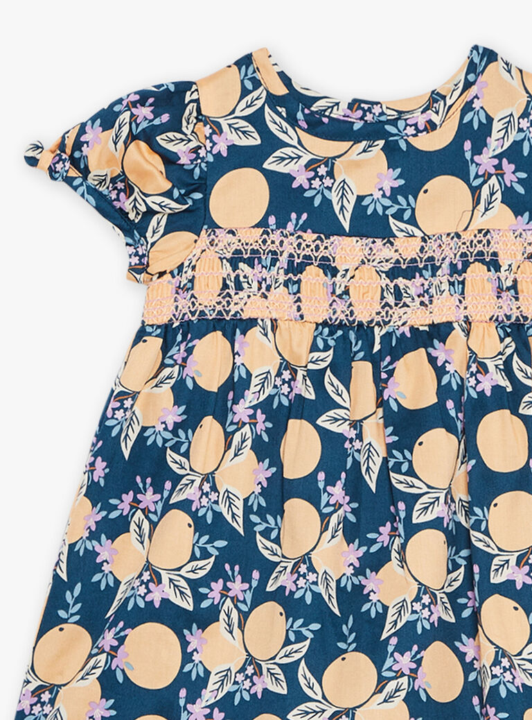 Robe et culotte bleu-vert en satin à fruits