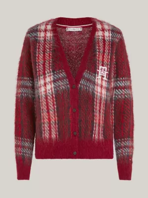 Cardigã xadrez tartan com decote em V