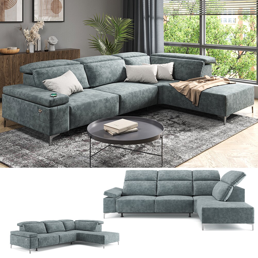 VitaliSpa Ecksofa Loungesofa Boxspringsofa James Grau Relaxfunktion 301x86 cm modern Wohnzimmer Sofa Wohnzimmercouch Loungeecke Polstereckcouch Taschenfederkern USB-Anschluss Fußteil ausfahrbar