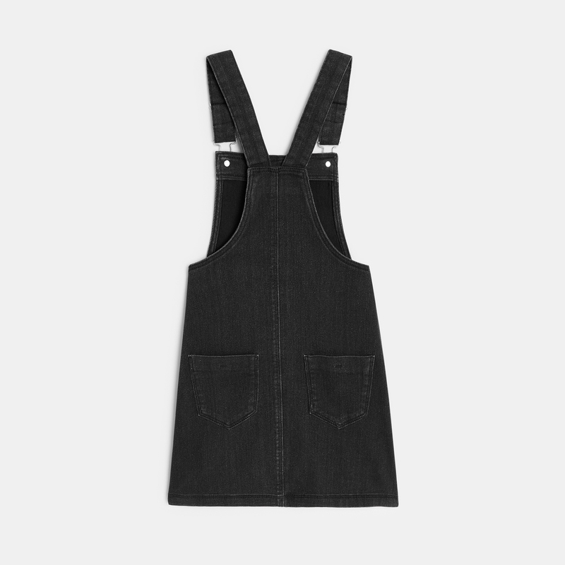 Robe-salopette en jean noire fille