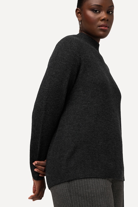 Pullover, Wollmischung, Rippstrick, Stehkragen, Langarm