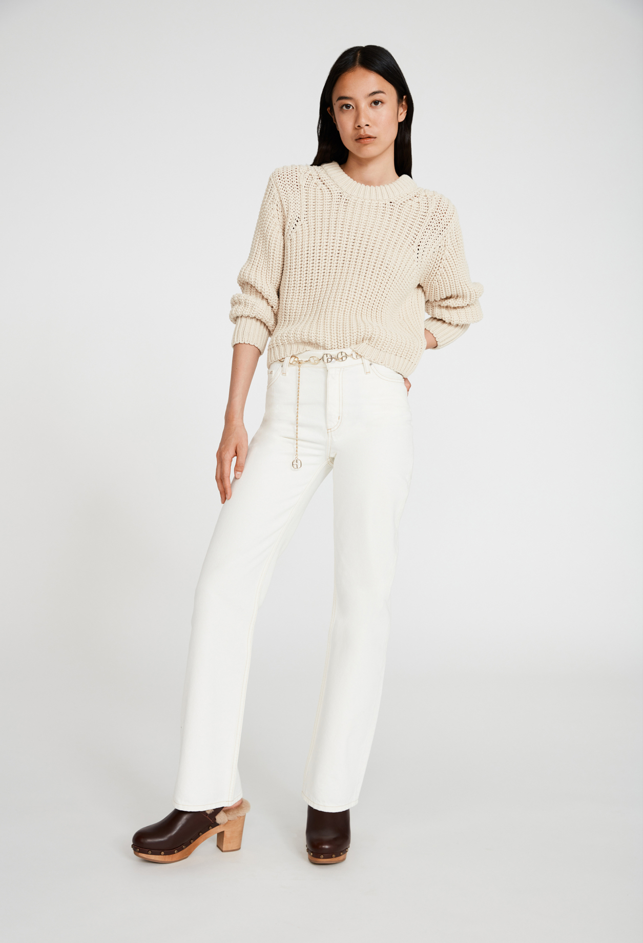 Pull beige grosse maille