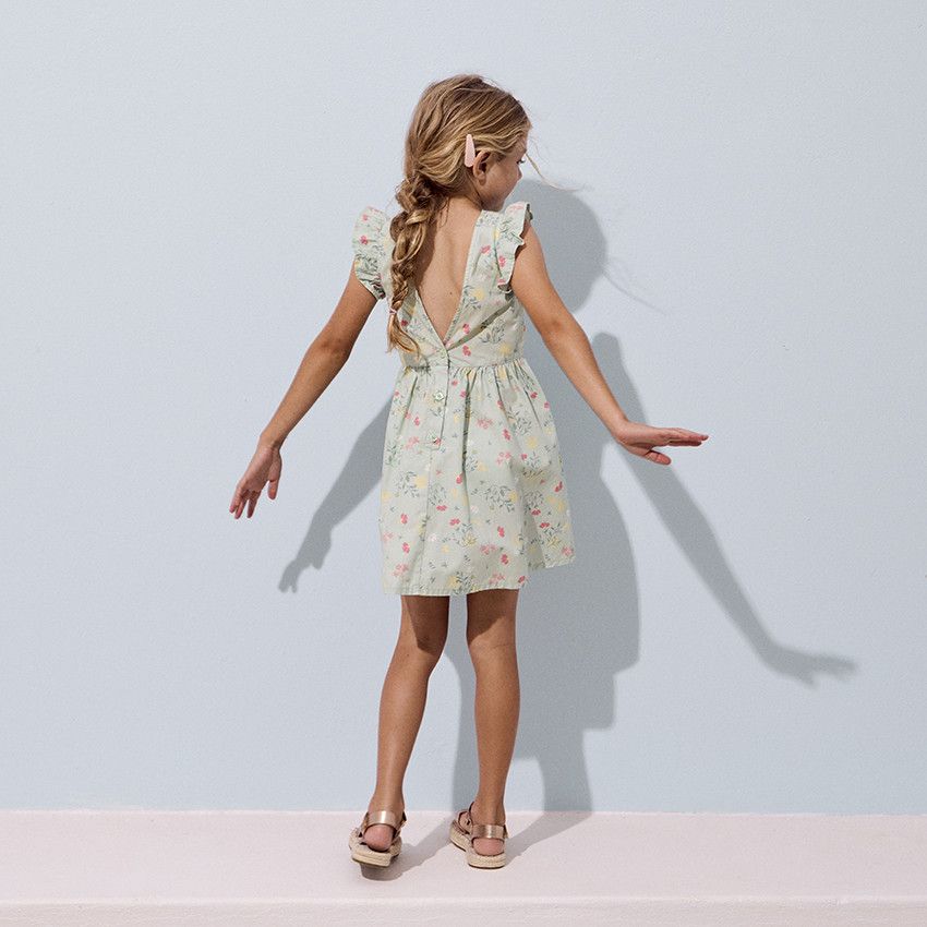 Robe manches courtes volantées imprimé floral pour fille - Vert
