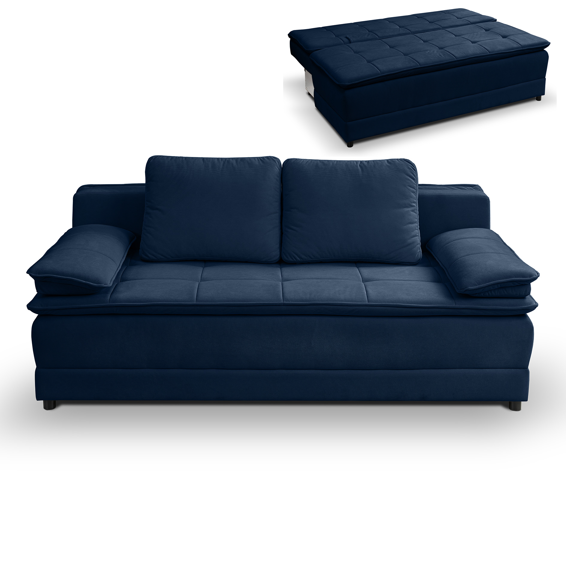 Schlafsofa - navy - Velvet - Liegefunktion und Staukasten