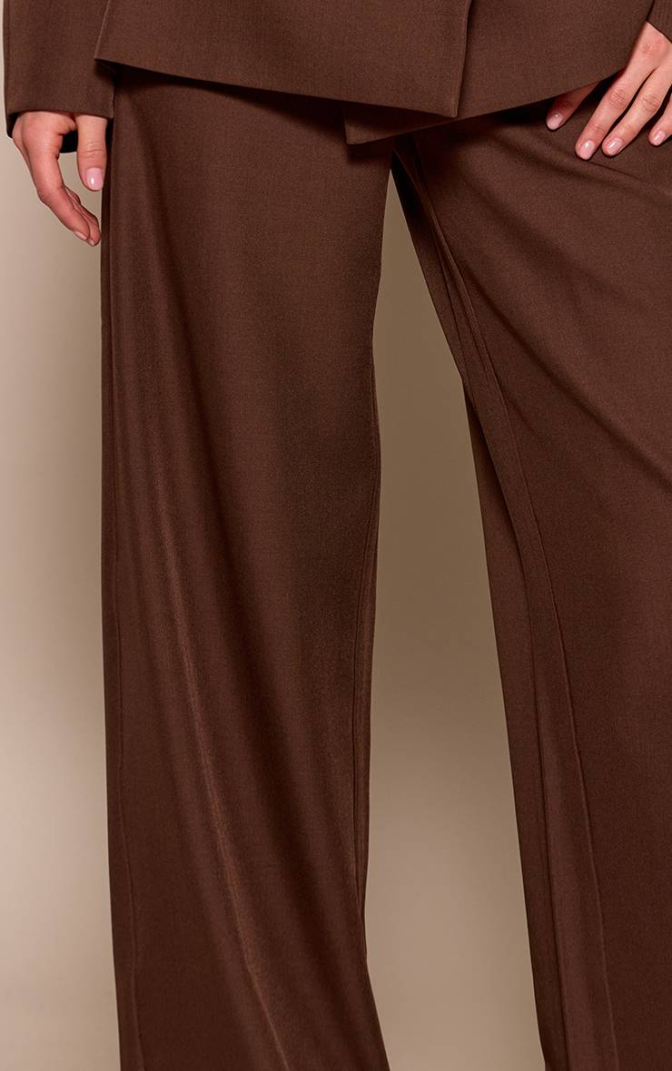 Marron Foncé Pantalon Tailleur Tissé Taille Haute
