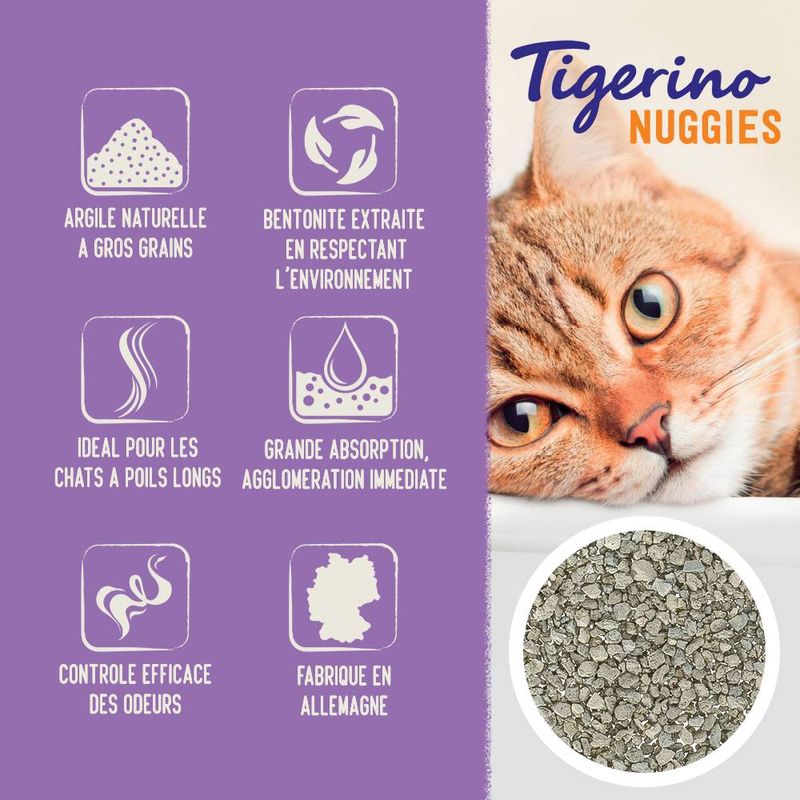 Litière Tigerino Nuggies GROS GRAINS, senteur talc
