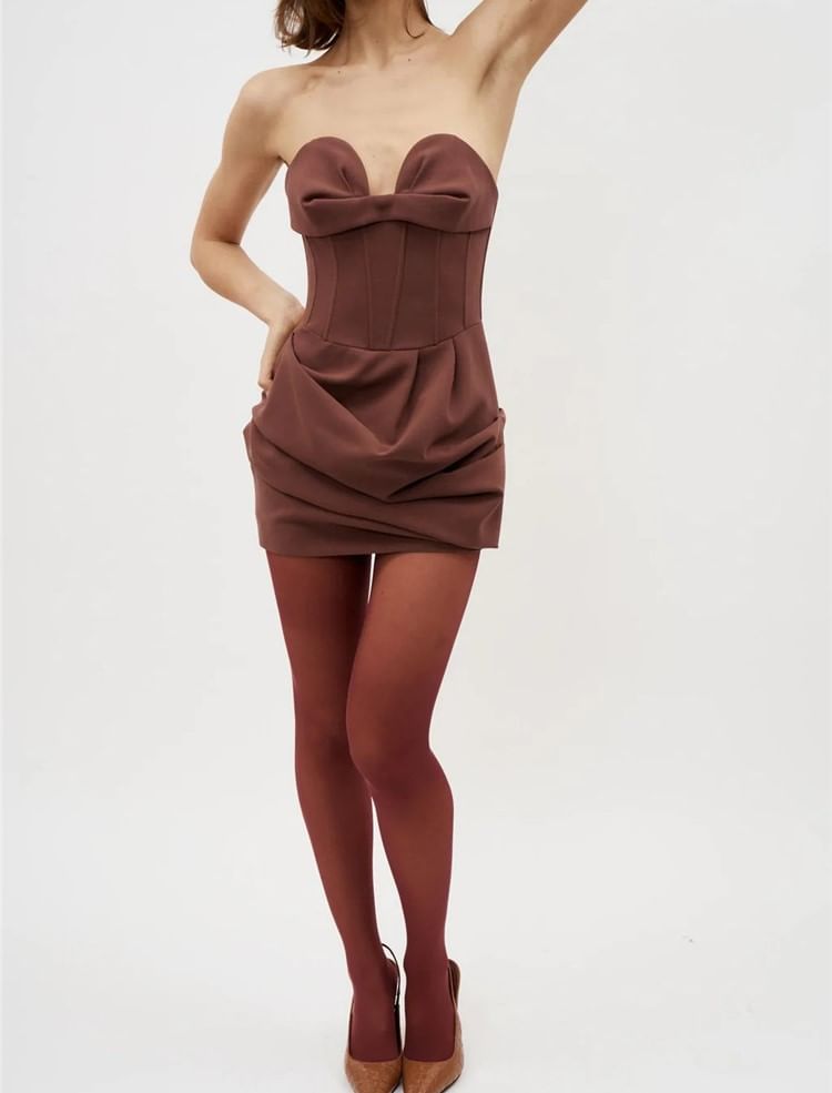 Secolo - Strapless effen mini-korsetjurk met ruches