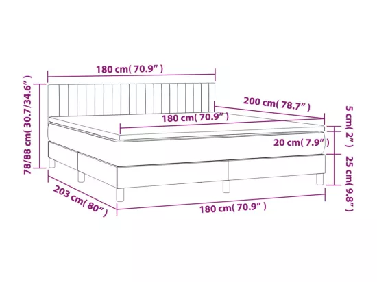 Sommier tapissier avec matelas et LED Noir 180x200 cm Tissu