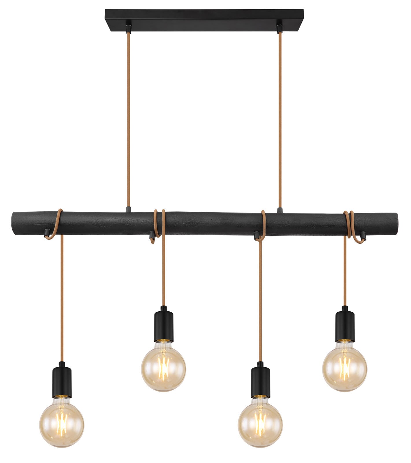 LEO Pendellampe schwarz 15459-4H, B/H/T: 90 x 120 x 6 cm, Metall, Holz, Textil