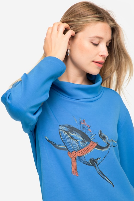 Sweatshirt, Wal-Print, Rollkragen, Langarm