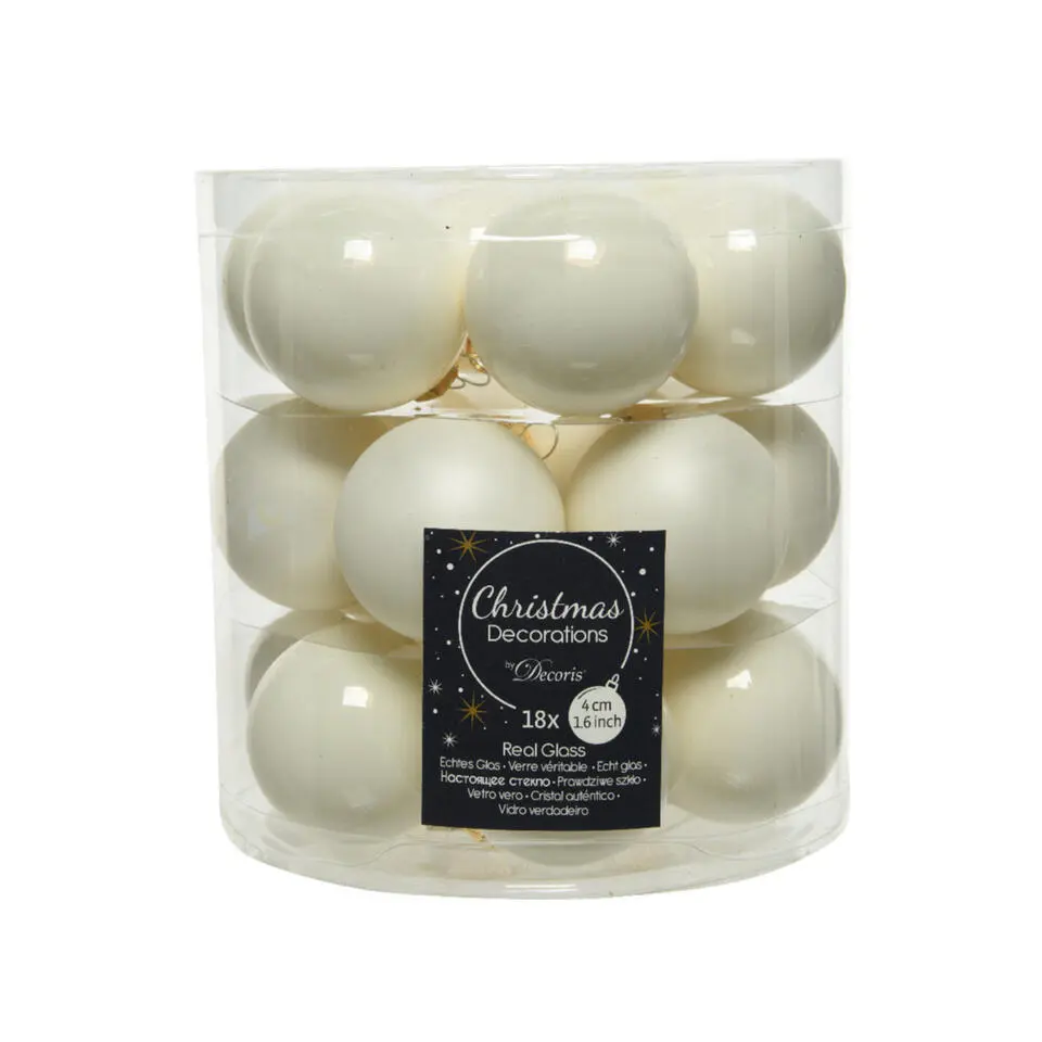 Decoris Kleine kerstballen - 18x - wol wit - D4 cm - glas