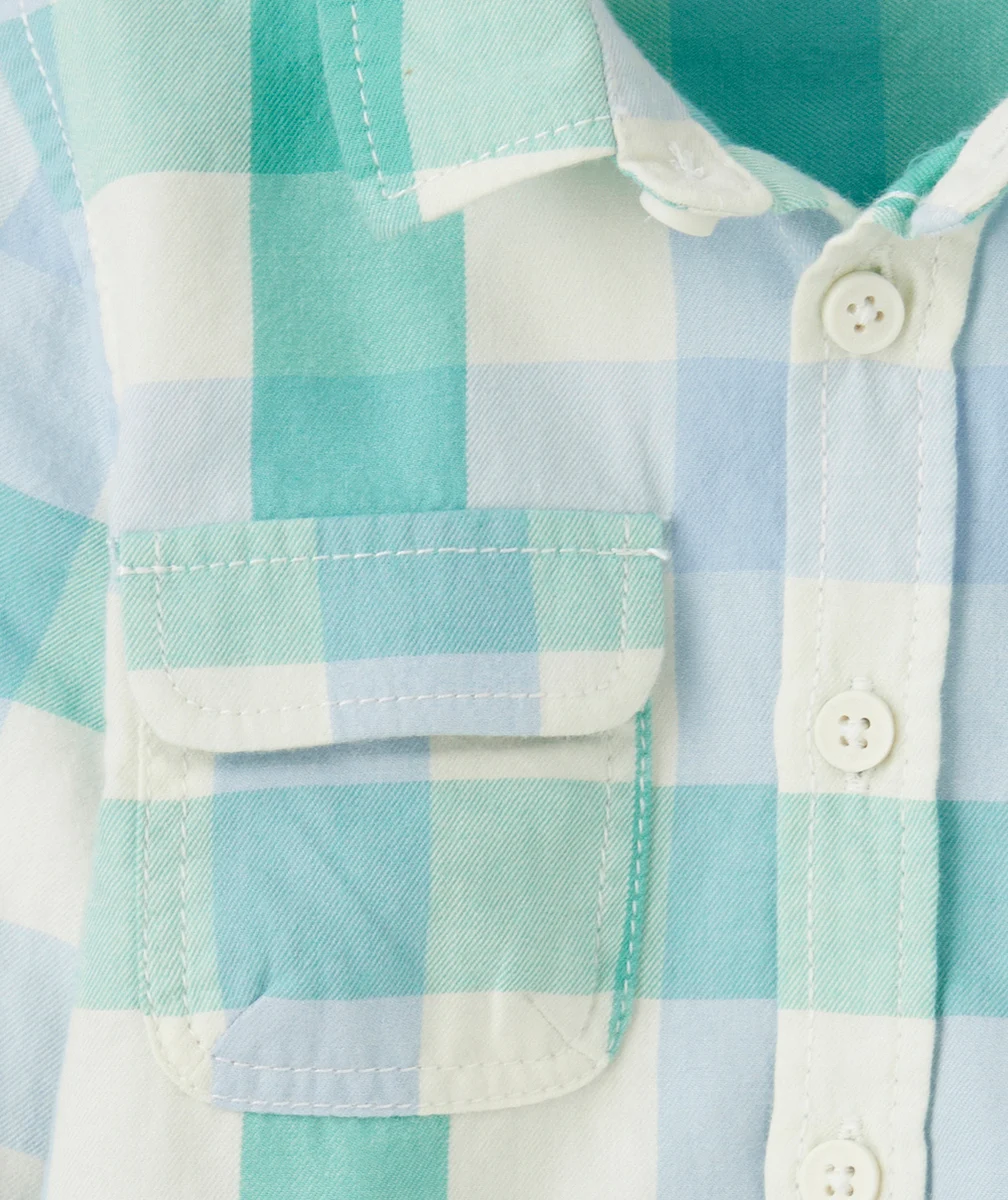 chemise bébé garçon en coton imprimé à carreaux bleu et vert
