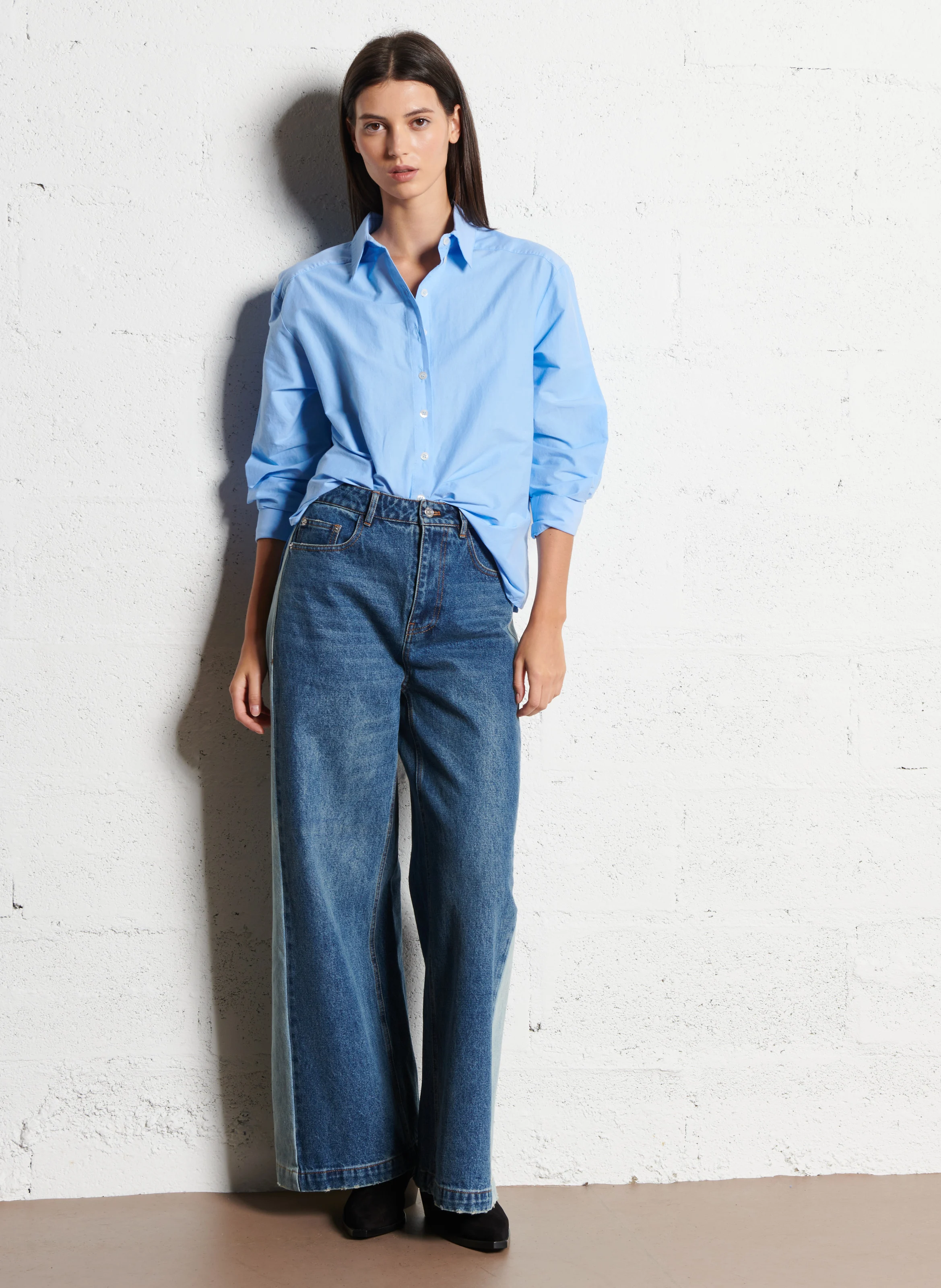 DEMIE - Chemise droite col classique en coton | Bleu