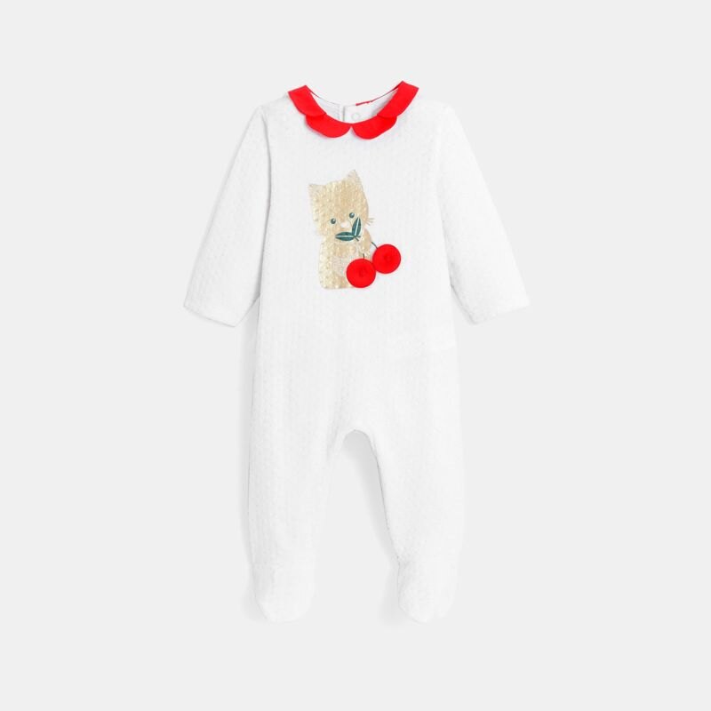 Dors-bien velours chaton et cerise blanc bébé fille Blanc