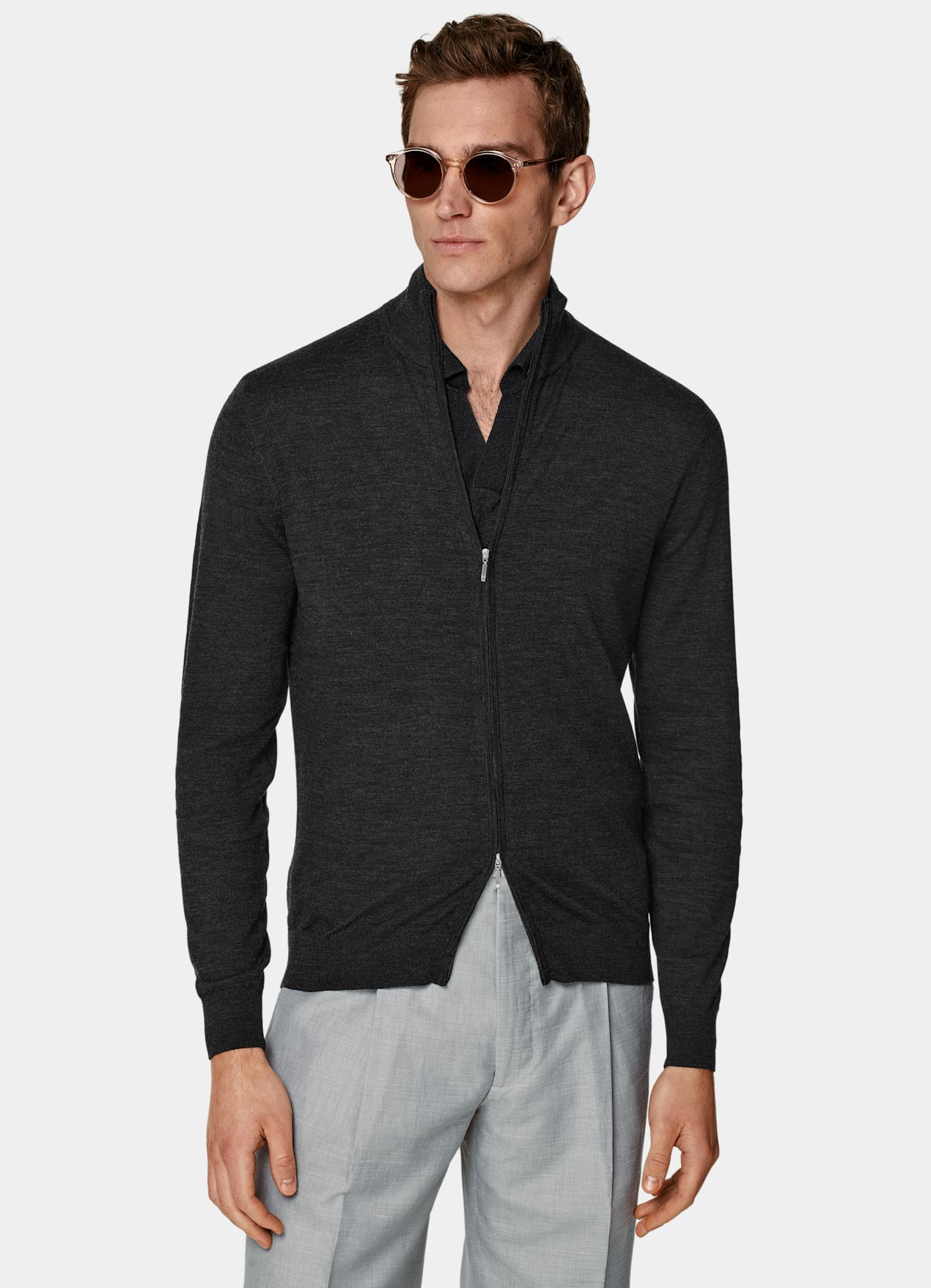Cardigan zippé Merino gris foncé