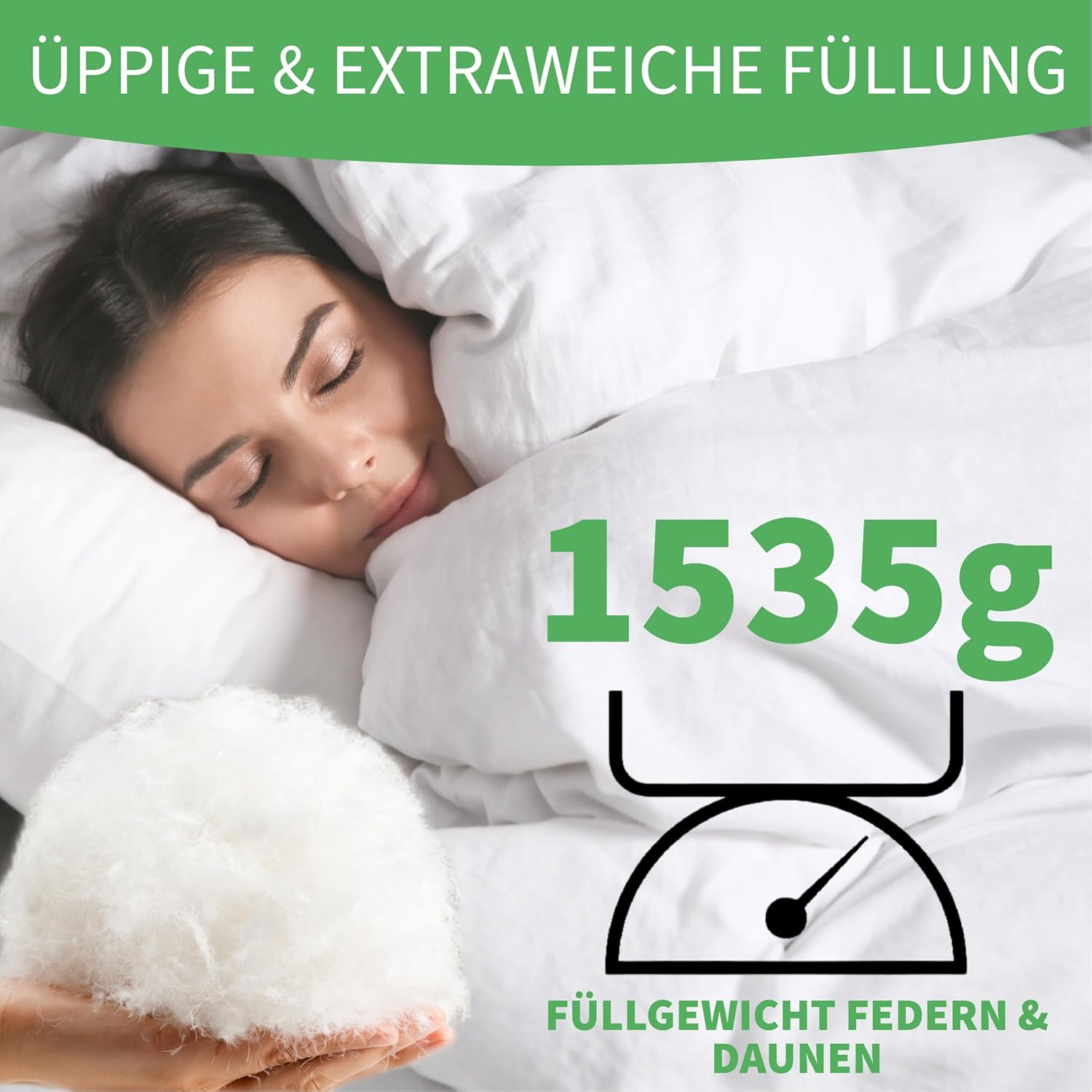 Welldora Komfort Bettdecke 155x220 | 1535g extraweiche Federn & Daunen | Fachärztlich geprüft, Oeko-Tex, Allergiker | RDS Zertifiziert für Tierwohl | Ganzjahres Federbett Daunendecke 155x220