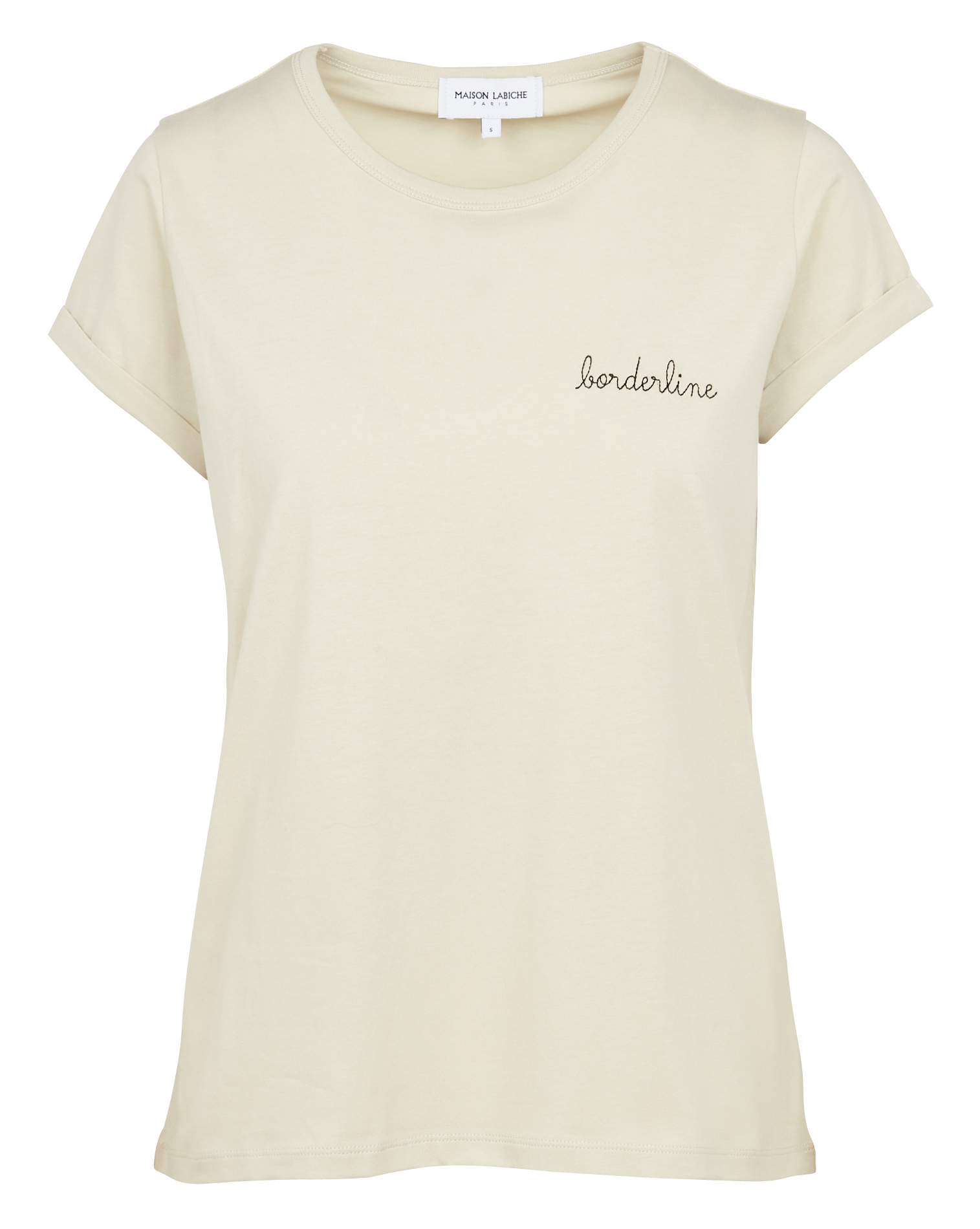 POITOU BORDERLINE /GOTS - Tee-shirt col rond brodé borderline en coton bio | Beige