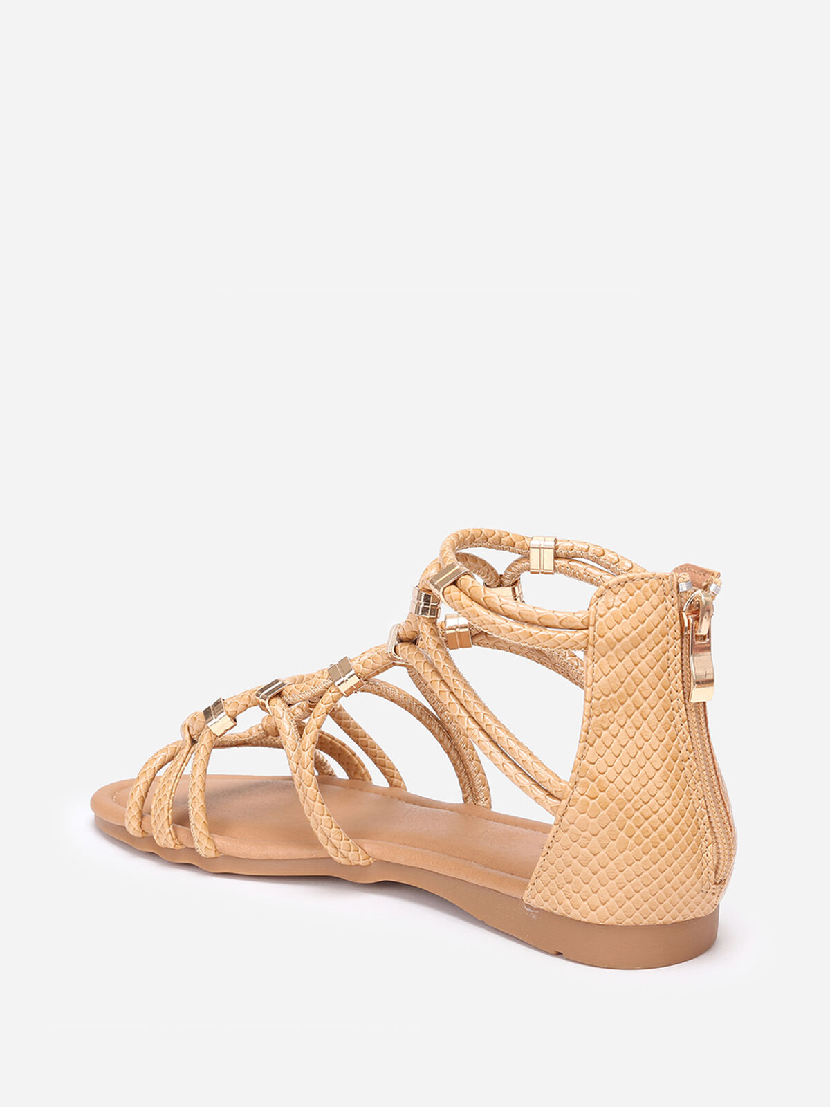 Sandales plates avec brides à boucles- Camel