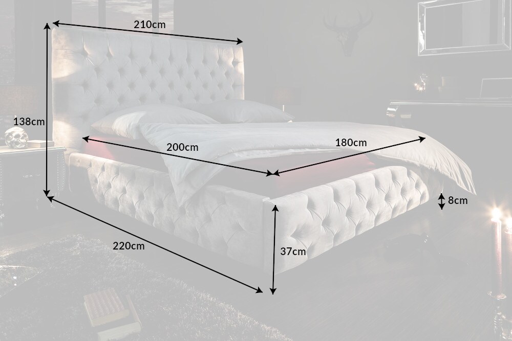 riess-ambiente Doppelbett PARIS - 180x200cm grau Samt Chesterfield