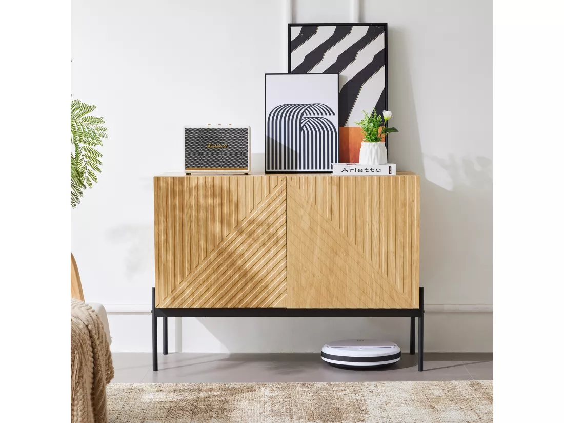 Buffet avec 2 portes et pieds en métal, buffet design linéaire 100*40*70cm VAIKNELS