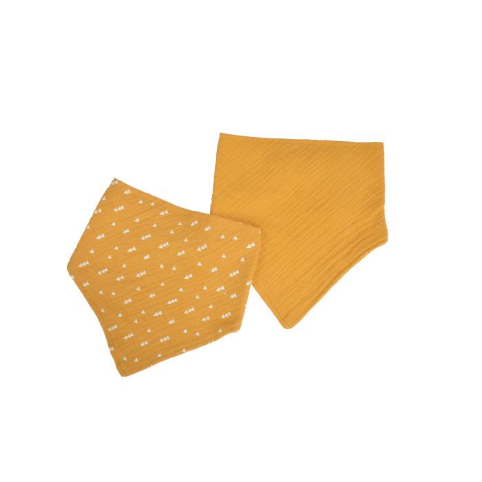 LOT 2 BAVOIRS BANDANA GAZE DE COTON 16X41CM MOUTARDE