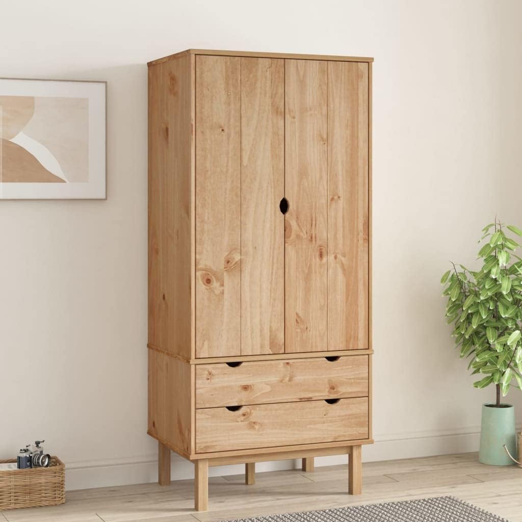 Kleiderschrank Garderobenschrank Garderobe Schlafzimmerschrank Hochschrank Holzschrank Schrank mit Schublade 76,5x53x172cm Massivholz Kiefer,Braun