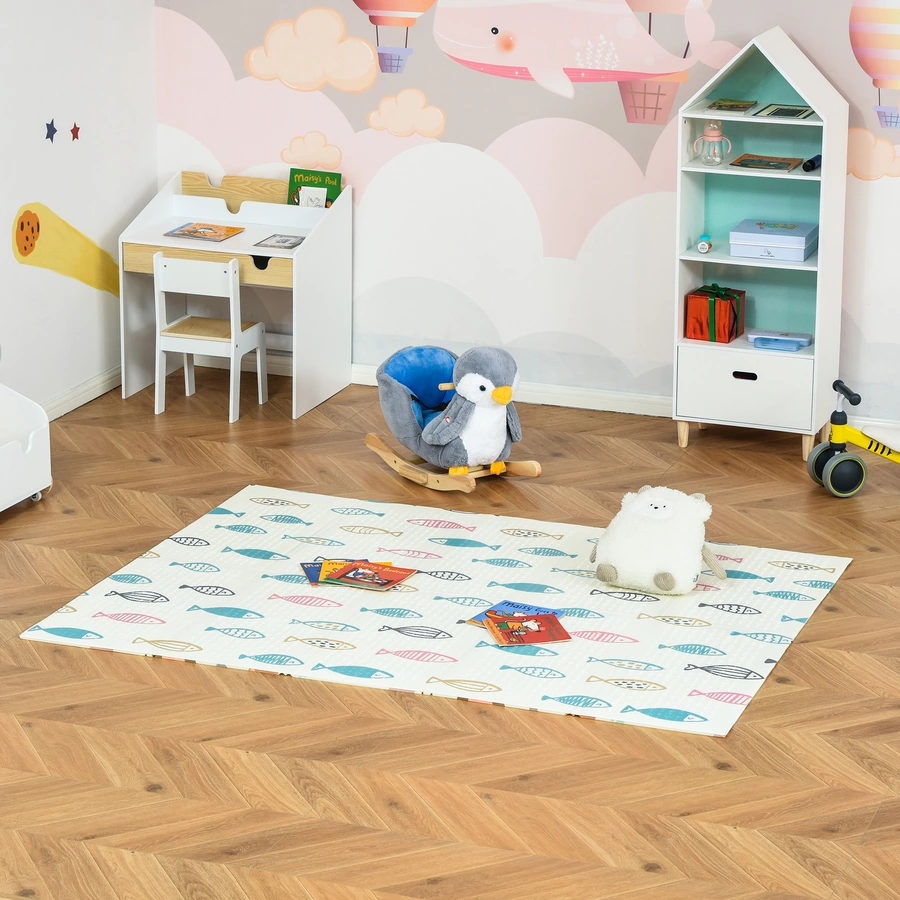 HOMCOM Kinderspielteppich mit 2 unterschiedlichen Designs, für Innen und Außen Mehrfarbig