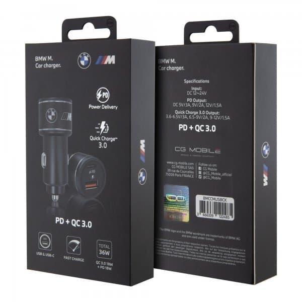 BMW Biloplader M Car Charger USB-A/USB-C PD + QC 3.0 36W