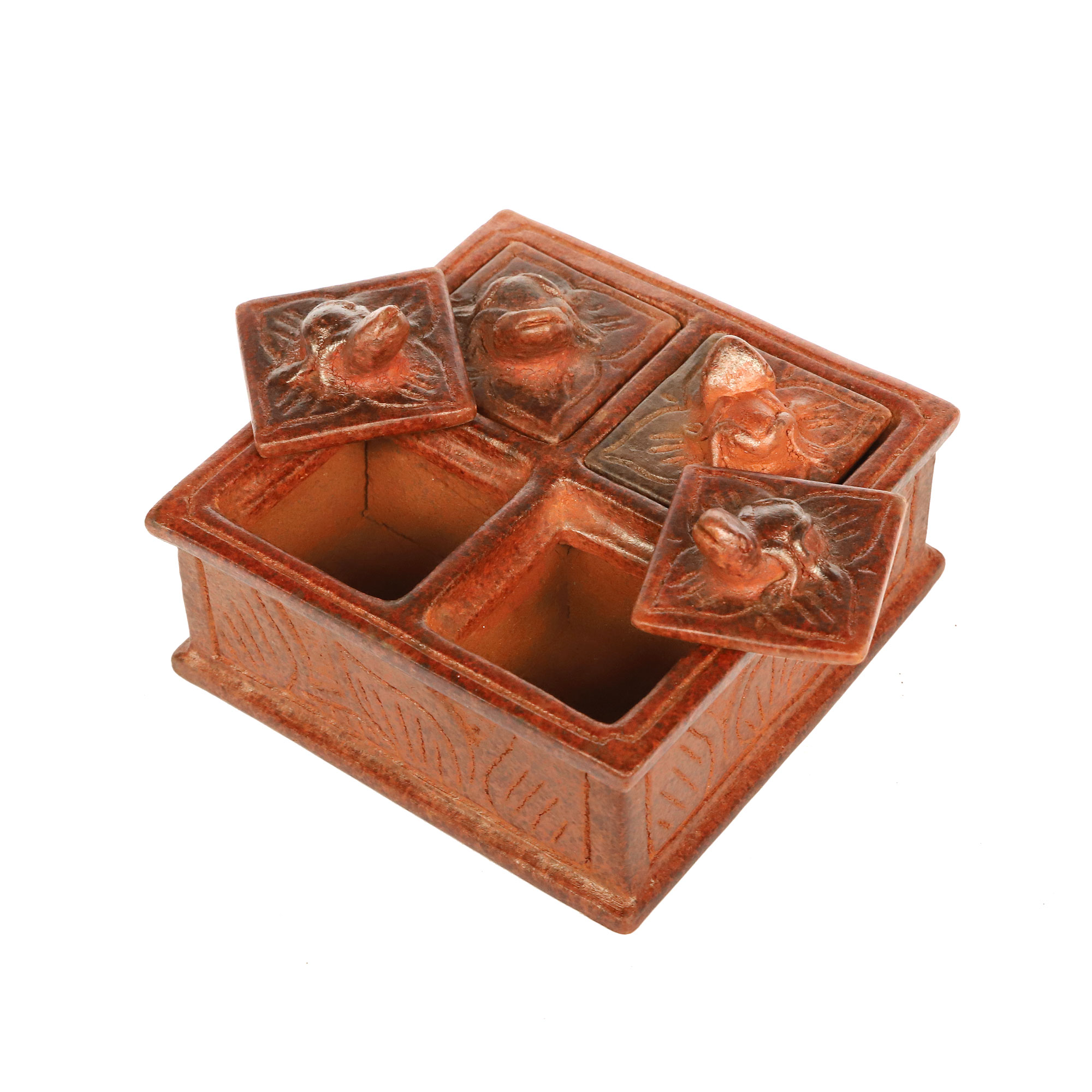 4er Schatulle 'Frog', aus Terrakotta, B 17 cm, L 17 cm, H 9 cm von fischer's lagerhaus