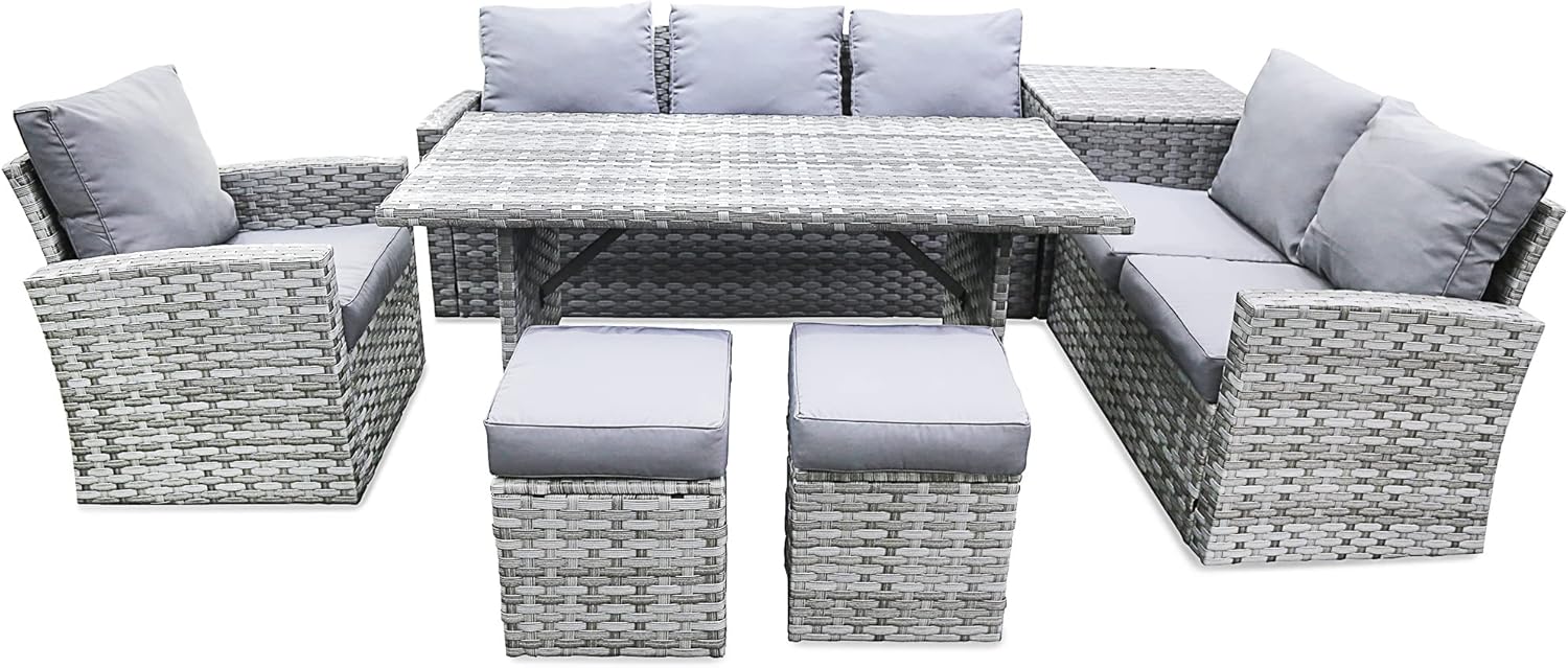 Ondis24 Gartenmöbel Set Hollywood, Sitzgruppe für 8 Personen, Gartenset mit Tisch Schirm Sitzkissen, Balkonmöbel Essgruppe Garten, Lounge Sitzgarnitur