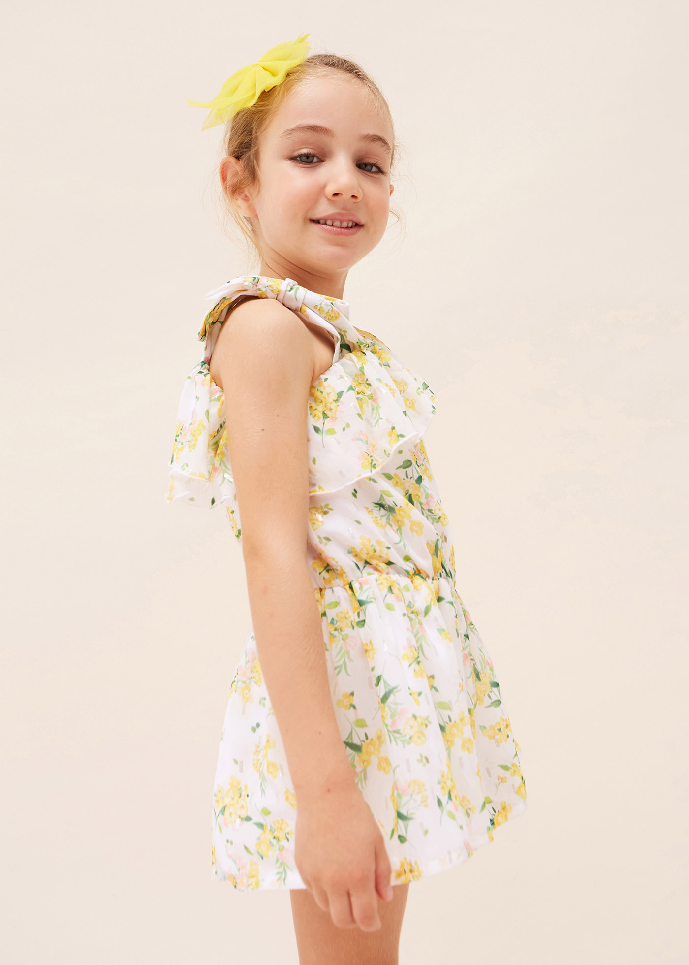Macacão curto de chiffon estampado para meninas