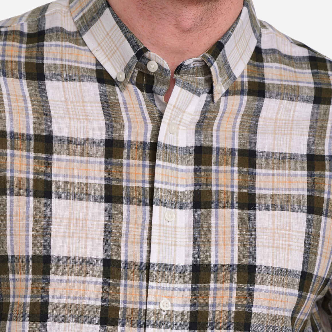 VanVaan Herren Leinen-Hemd mit Karo-Muster weiss / bunt