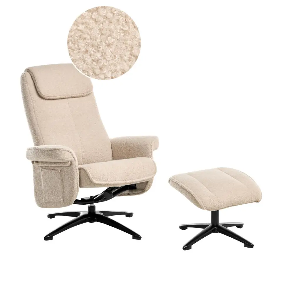 GERAS - Relaxfauteuil met voetenbank - Beige - Bouclé